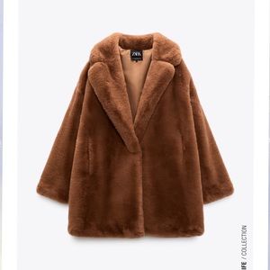 Zara faux fur coat, brown
